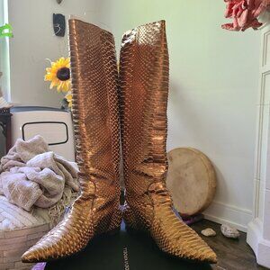 DEVI KROELL Gold Snakeskin Python Boots